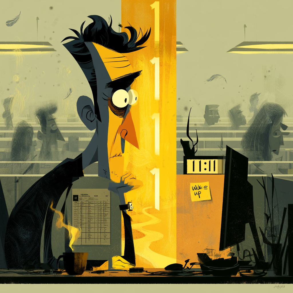 1111 angel number meaning — modern person at desk with a gateway portal of light opening from the clock
