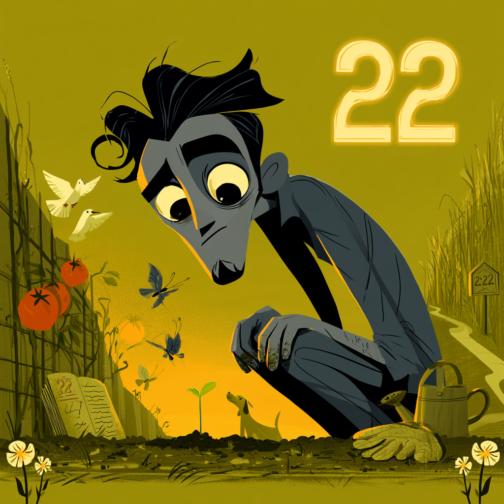 222 angel number meaning — modern person in a garden noticing soft pairs of glowing 2s