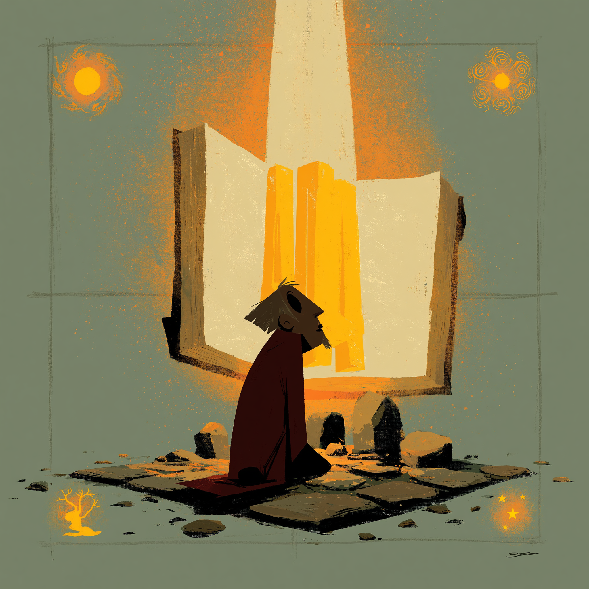 biblical meaning of 444 — an open scripture radiating light, the numeral 444 formed of three pillars, the four corners of creation marked around it