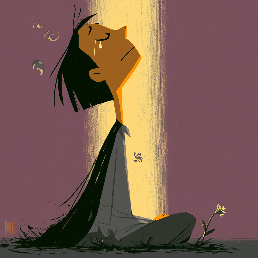 symptoms of a spiritual awakening — a seated figure with light rising through the body, old heavy shadow falling away from the shoulders